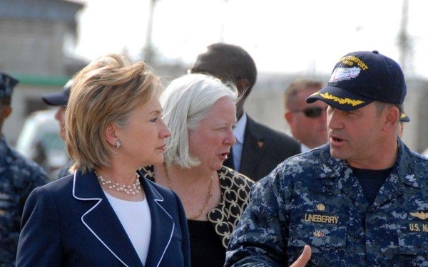 U.S. Navy Capt. Gives Secretary Clinton Tour of Medical Site in Haiti