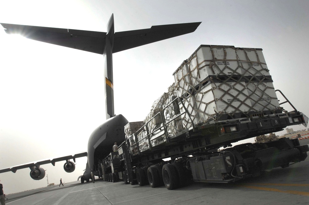 C-17 Globemaster III Unloads Cargo at Kuwaiti Air Strip