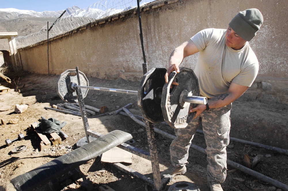 Soldiers Boost Morale with Makeshift Gym at Remote Afghan Outpost