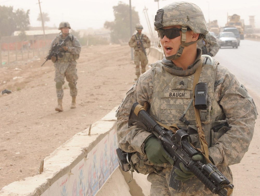 Army Sergeant Leads Foot Patrol in Baghdad