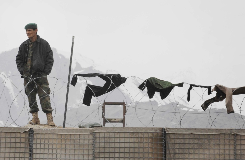 Afghan Army Soldier Stands Guard at Forward Operating Base in Wardak