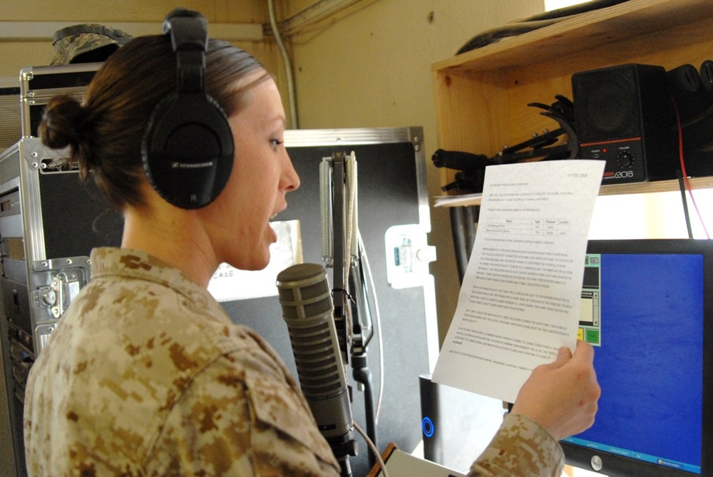 Marine Corps Correspondent Prepares for Newscast at Bagram Airfield