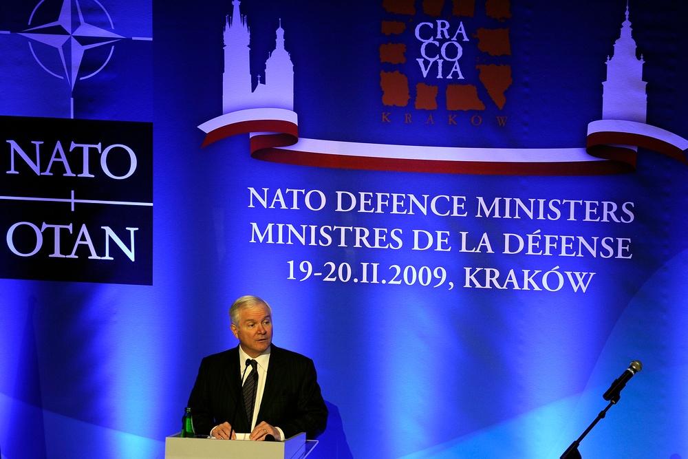 Defense Secretary Gates Addresses Press in Poland