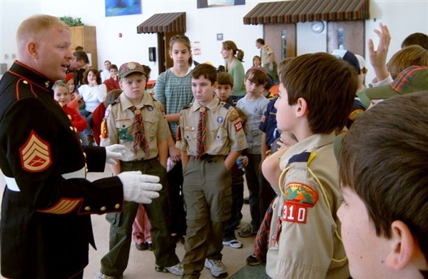Marine Corps Reservist Engages Cub Scouts on Toys for Tots Program