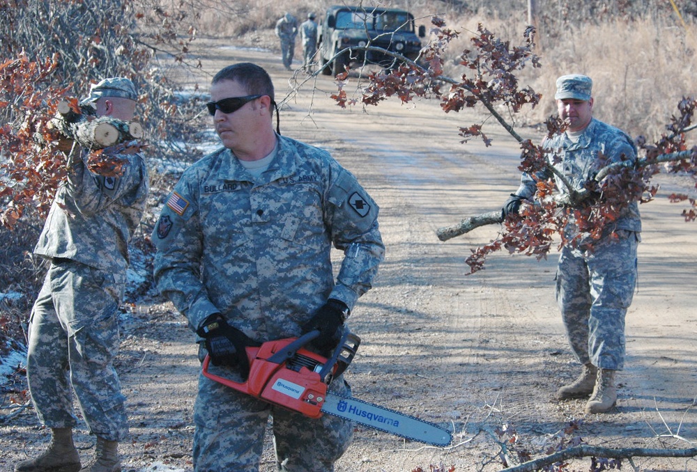 Arkansas National Guard Soldiers Clear Debris After Winter Storm