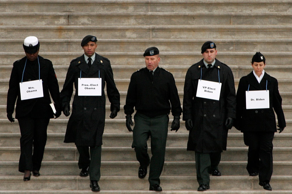 Military Stand-Ins Rehearse 56th Presidential Inauguration at U.S. Capitol