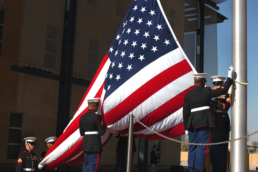 U.S. Marines Raise American Flag at New U.S. Embassy in Baghdad