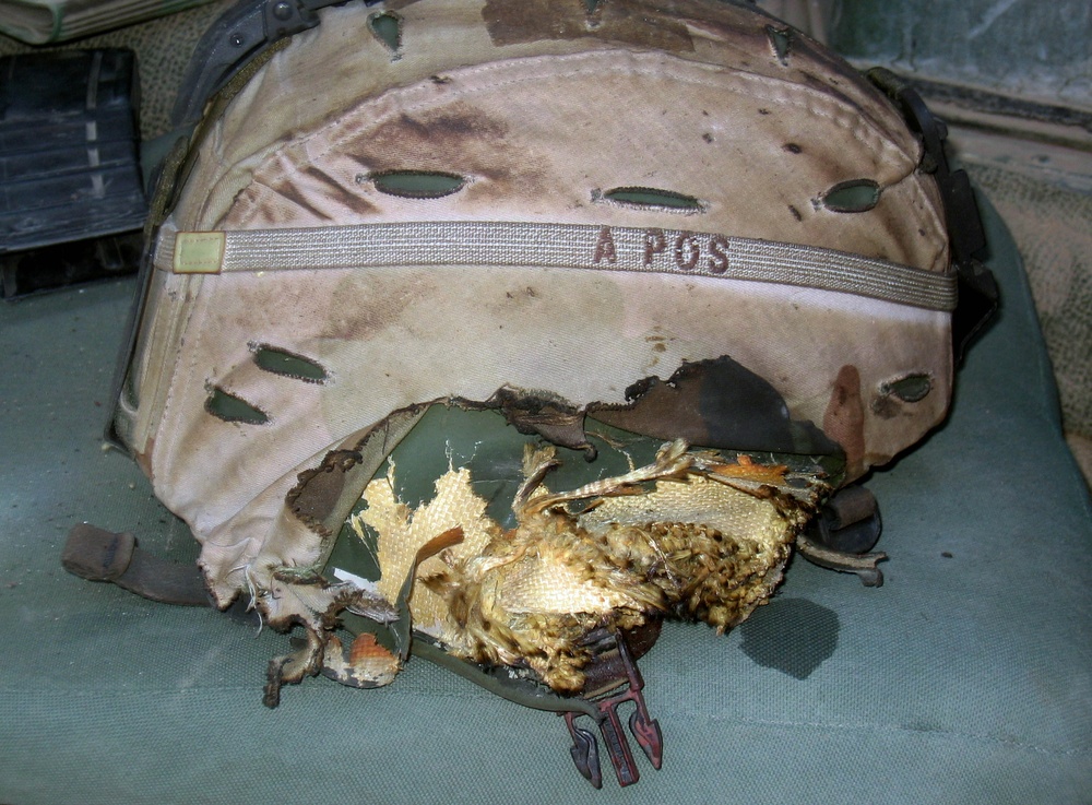 Helmet of Wounded Army Medic Tells Story of Service in Iraq