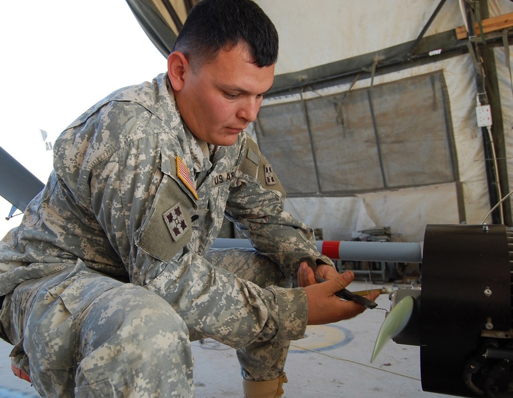 Army Spc. Maintains Shadow Drone at Camp Taji, Iraq