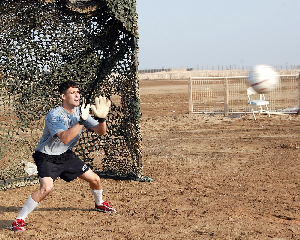 U.S. Army Captain Plays Soccer with Iraqi Soldiers in Southern Iraq