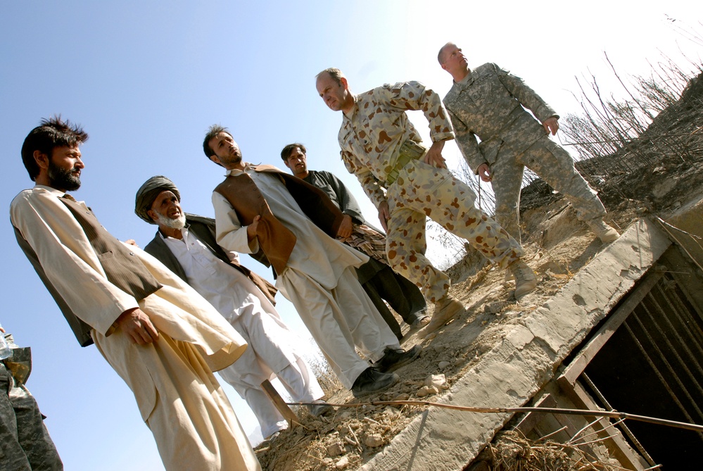 Australian, U.S. Troops Consult Afghan Elders on Flood Control at Bagram Airfield