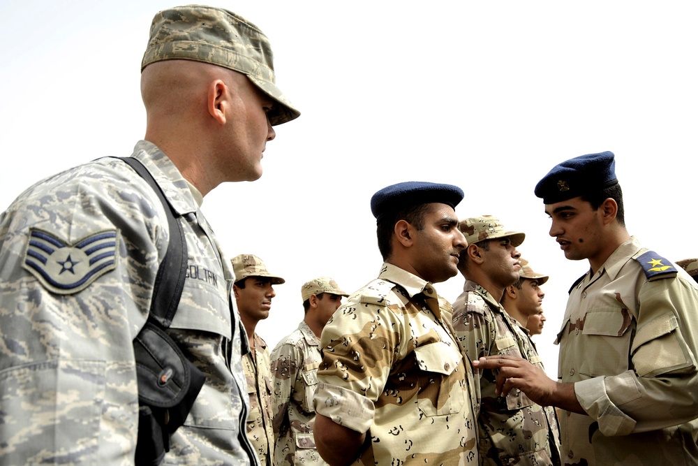 U.S. Airman Mentors Iraqi Air Force Officer on Military Discipline