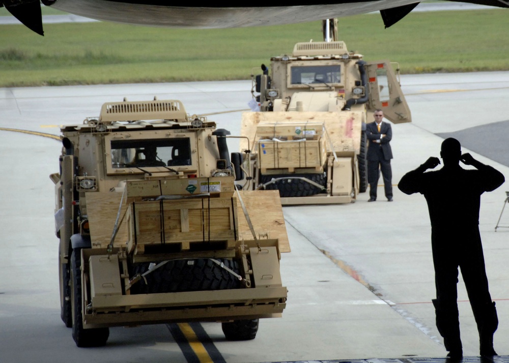 Air National Guard Airman Loads Army Excavator onto C-5 Galaxy at Charleston AFB