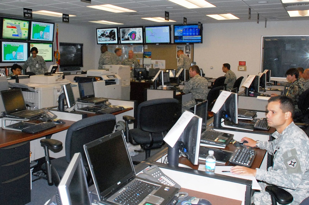 Florida National Guard Prepares for Tropical Storm Fay at Emergency Operations Center