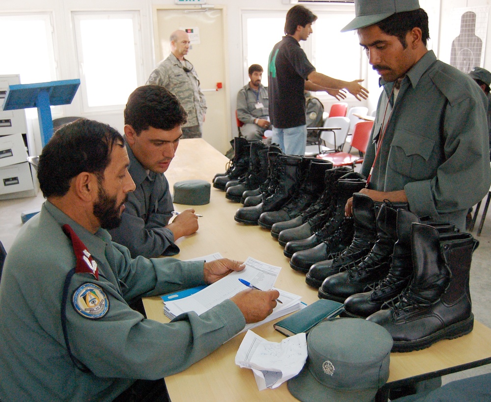 Afghan Police Record Boot Sizes for Training Program