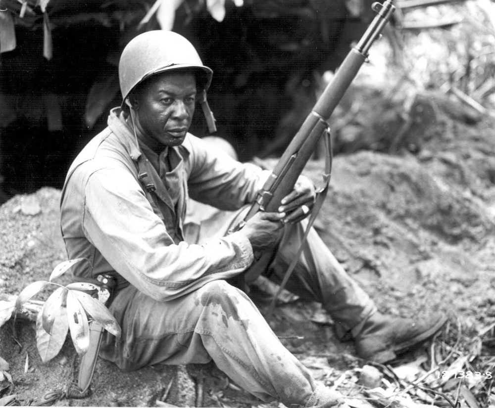 Black Soldier Pauses Amid Pacific Fighting in 1945