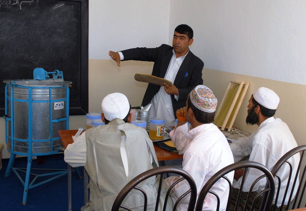 Afghan Instructor Teaches Farmers Beekeeping at Herat Agricultural Station