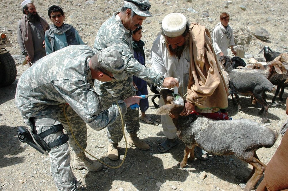 U.S. Soldier Provides Medical Care to Goat in Afghan Village