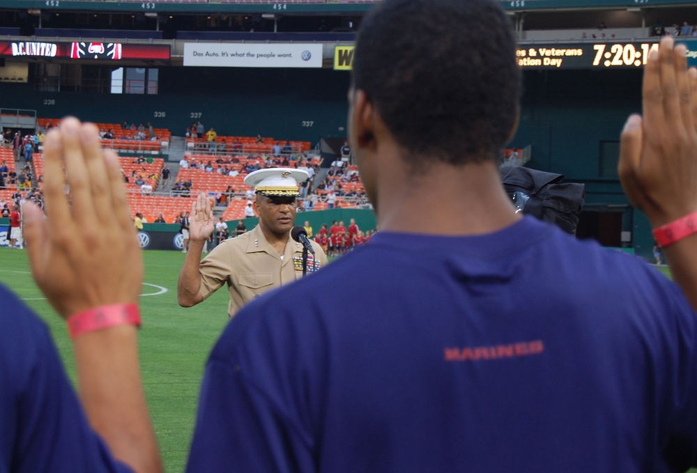 Marine Corps Deputy Commandant Swears in New Recruits at D.C. United Military Appreciation Event