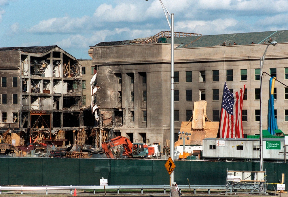 American Flag Lowered at Pentagon One Month After 9/11 Attacks