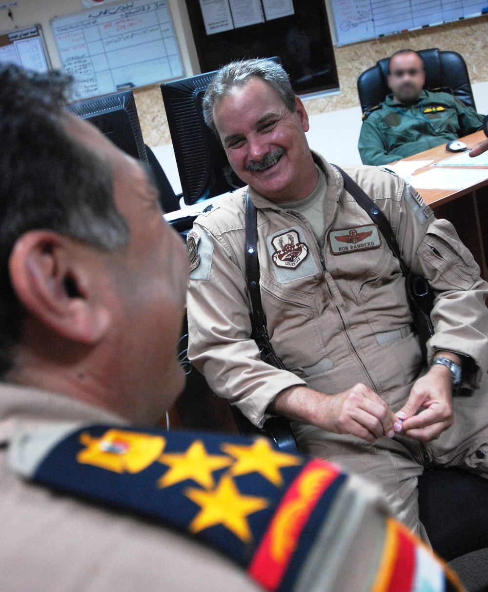 U.S. Air Force Officer Advises Iraqi Air Operations Center General