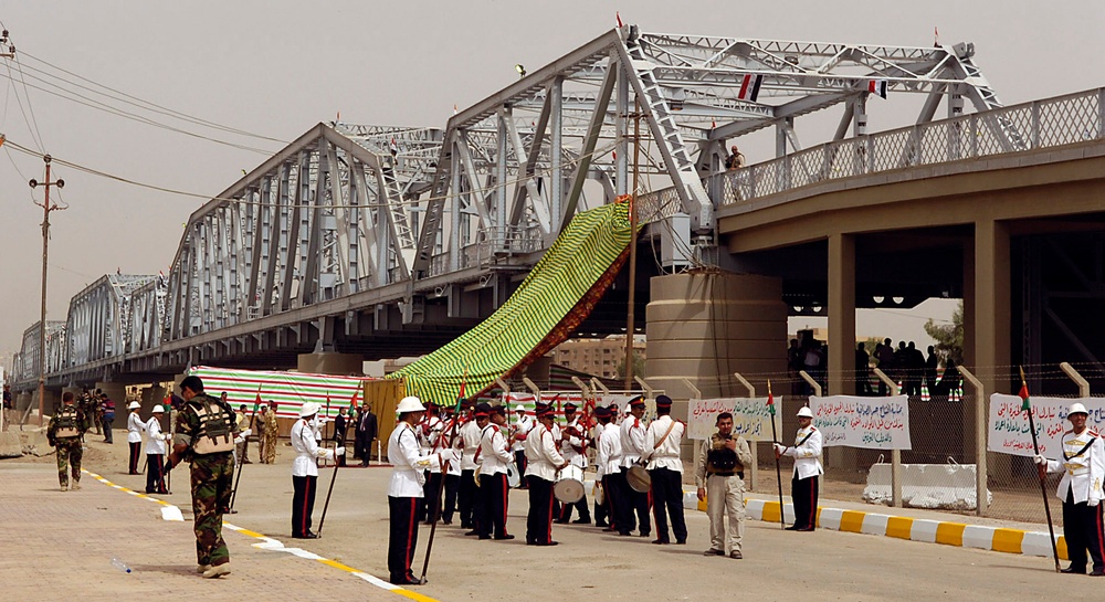Iraqi Color Guard Stands Ready for Prime Minister at Sarafiyah Bridge Reopening