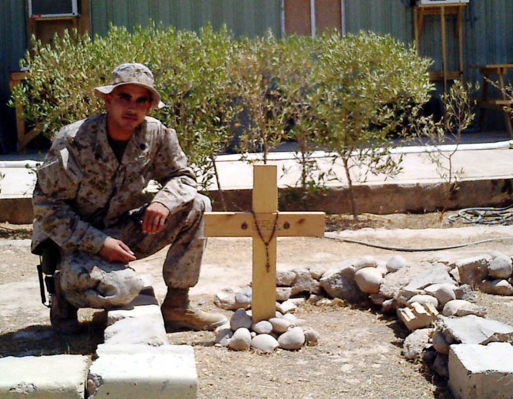 Navy Sailor Honors Fallen Marine Comrade at Memorial