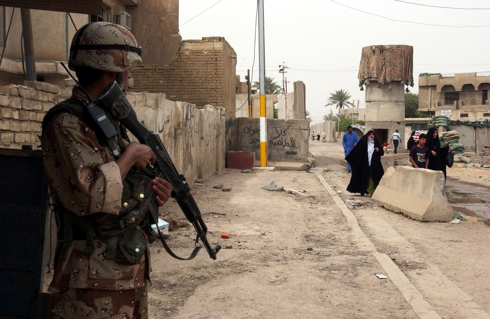 Iraqi Soldier Mans Checkpoint in Doura, Baghdad