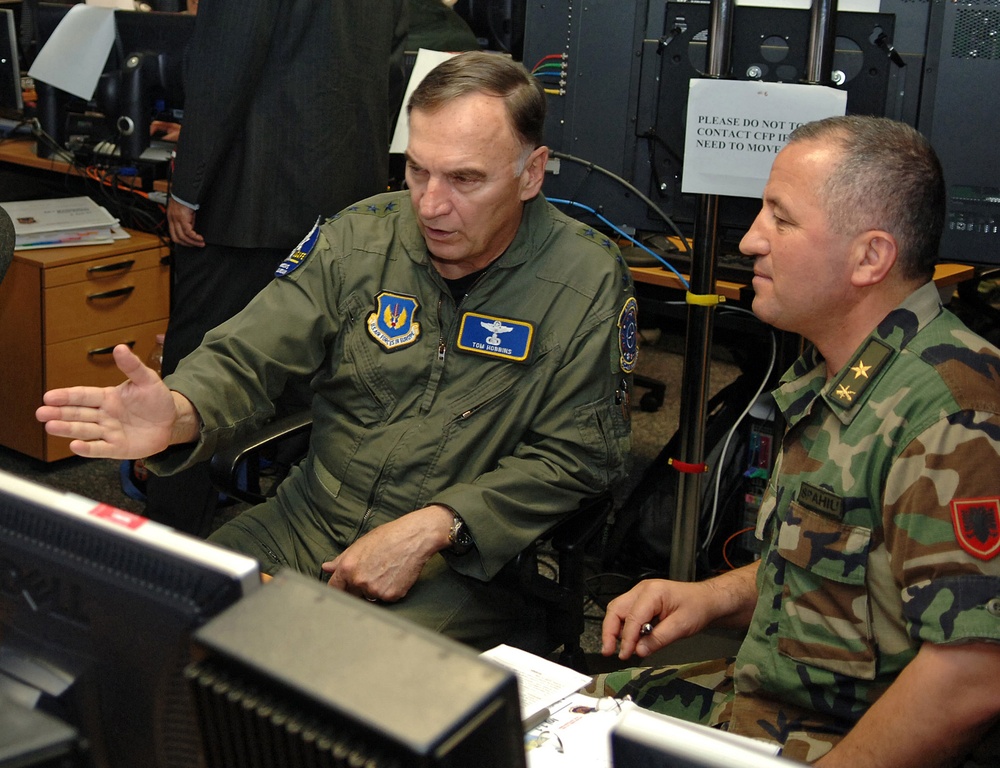 Albanian and U.S. Commanders Discuss Air Traffic Surveillance at Ramstein Air Base