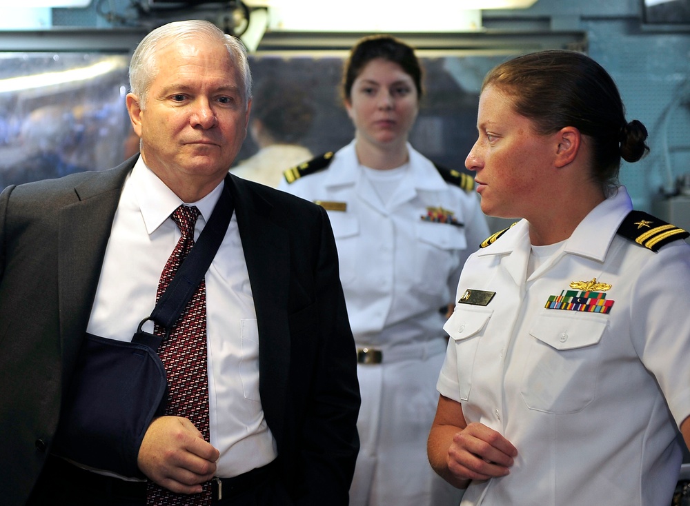 Defense Secretary Gates Tours Engineering Room of USS Russell in Pearl Harbor