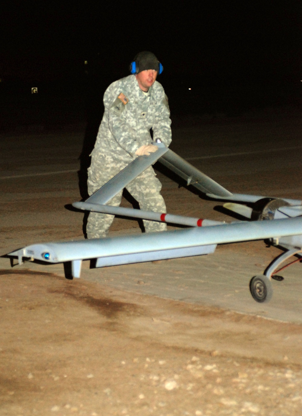 Army Mechanic Prepares Unmanned Aerial System for Launch in Iraq