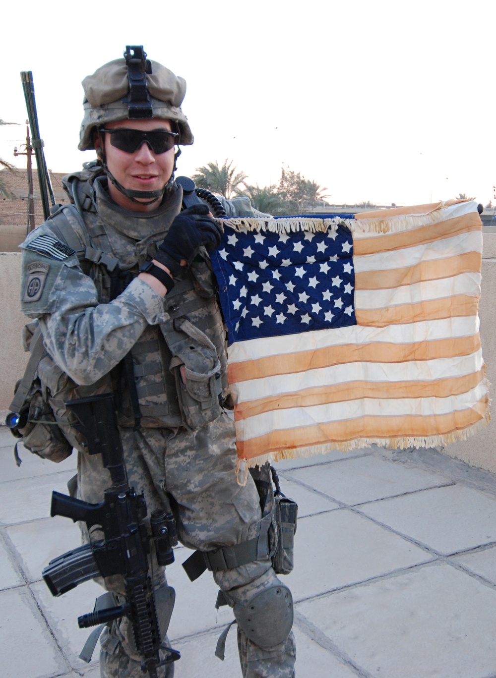 Soldier Carries Father's Flag on Patrols in Iraq