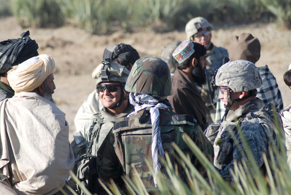 U.S. Army Officers Meet with Afghan Villagers in Khowst Province