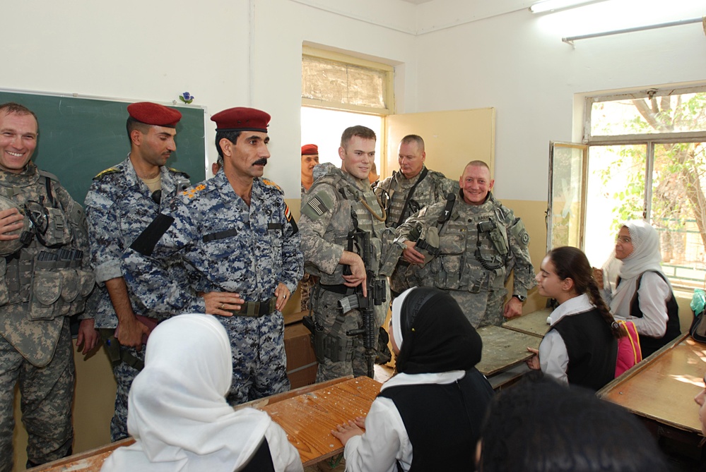 U.S. Troops and Iraqi Police Visit Renovated Girls' School in Sadr City