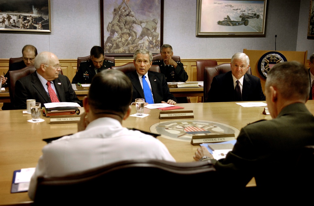 Bush, Cheney Meet with Defense Leaders at Pentagon