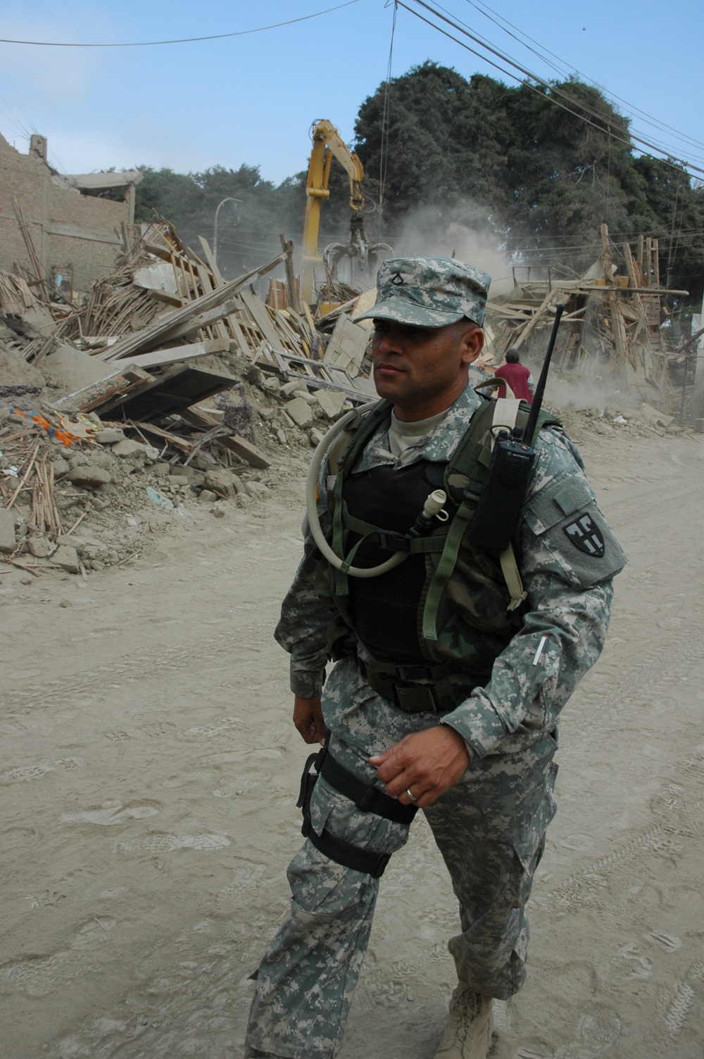 Soldier Surveys Earthquake Damage in Pisco, Peru