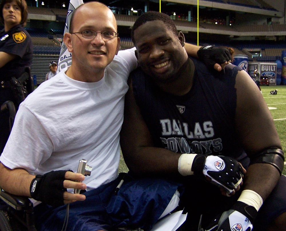Wounded Soldier Embraced by NFL Player at Medical Center