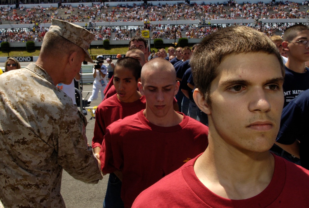 Pace Leads Enlistment Oath for Troops at NASCAR Race