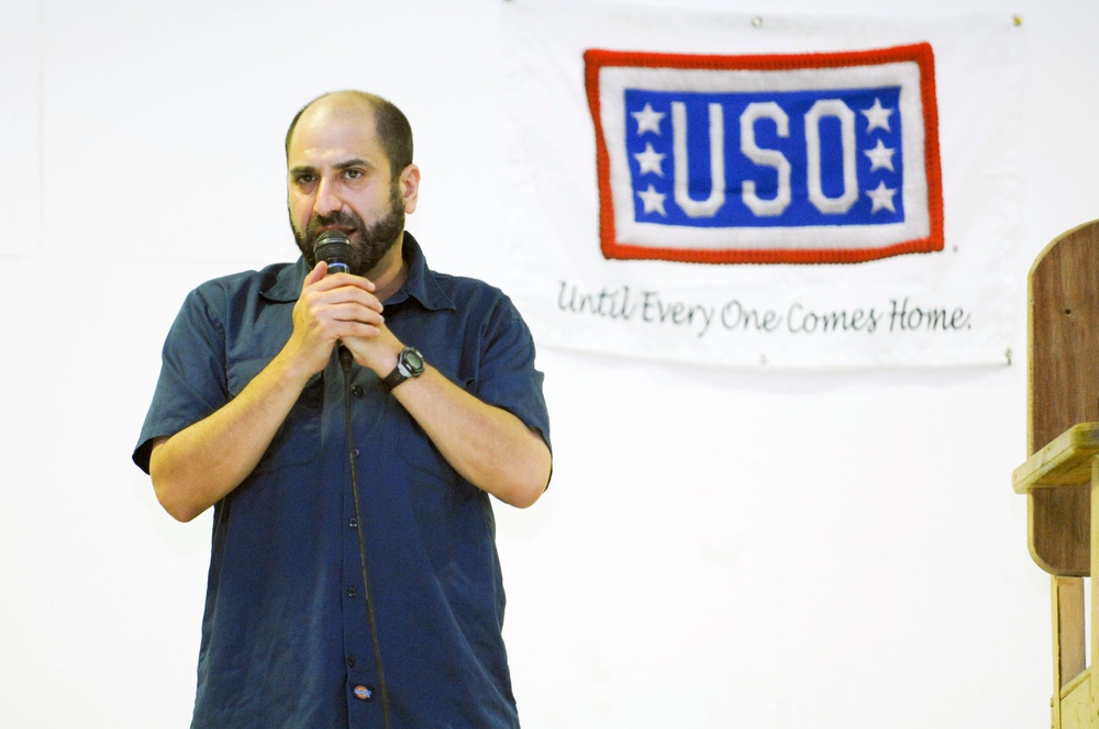 Comedian Dave Attell Entertains Troops at USO Show in Iraq