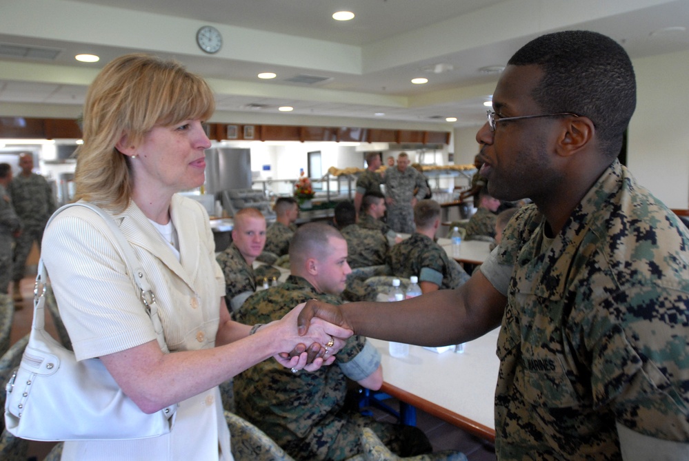 Cindy Gainey Meets with Marine at Camp Mujuk in South Korea