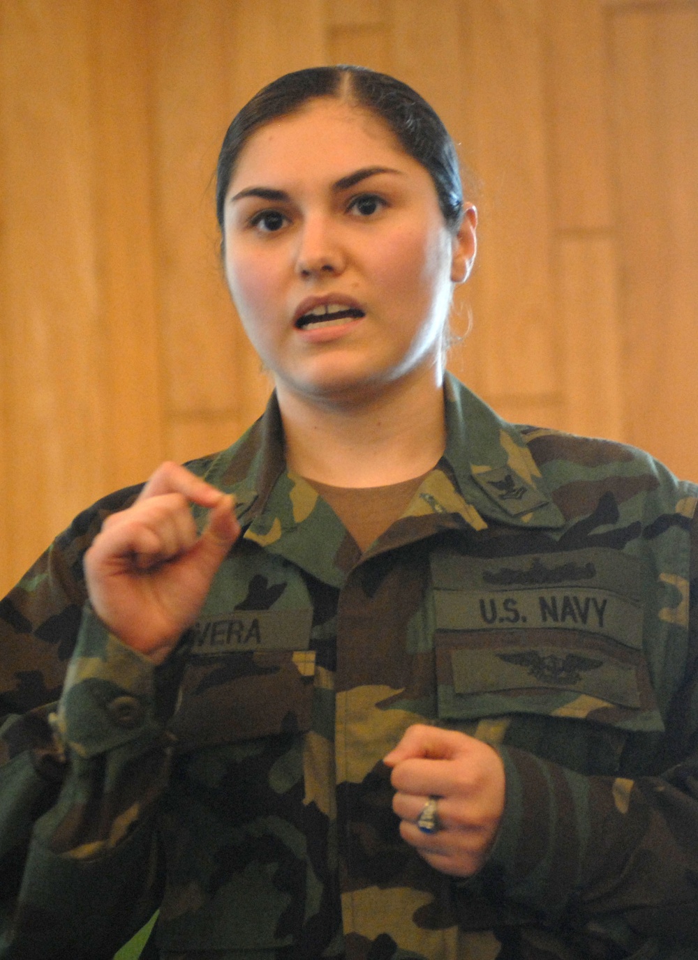 Navy Petty Officer Speaks at Town Hall Meeting in South Korea