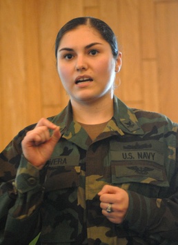 Navy Petty Officer Speaks at Town Hall Meeting in South Korea