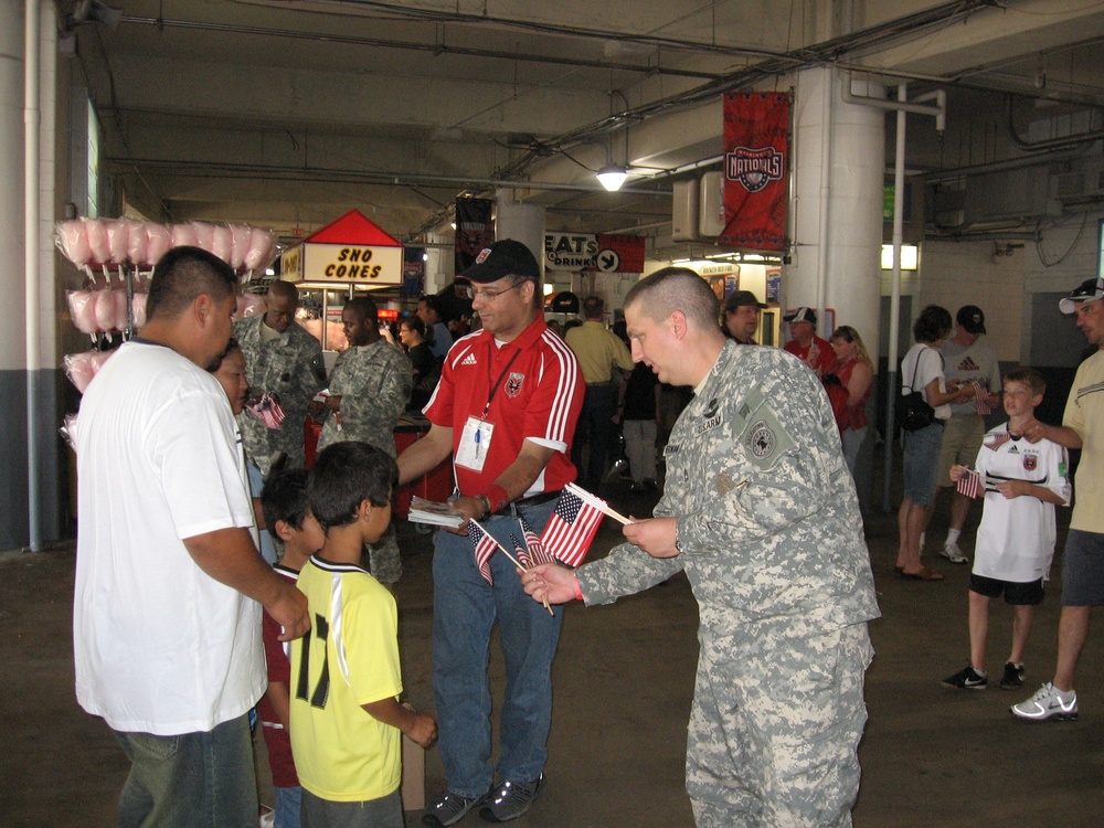 Sgt. Hernandez Distributes Flags at D.C. United's Armed Forces Appreciation Day