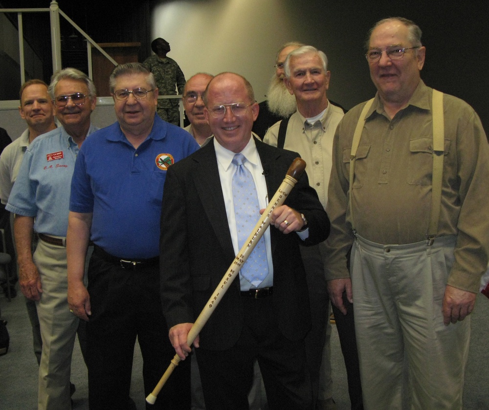 Wounded Warrior Receives Eagle Cane from Woodcarvers