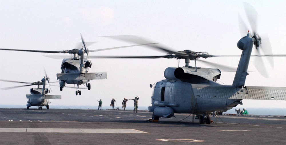 SH-60 Seahawk Helicopter Takes Off from USS Harry S. Truman in 2005