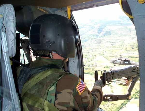 Army Pfc. Secures Observation Post During Rumsfeld Kosovo Visit