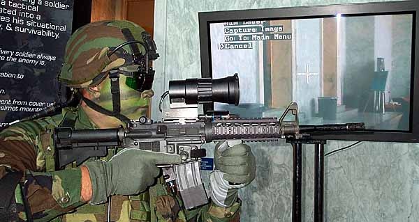 Army Spc. Demonstrates Land Warrior's Thermal Sights