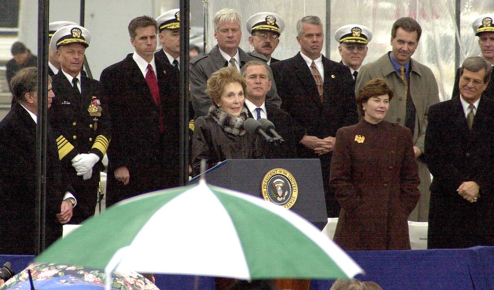 Nancy Reagan Christens USS Ronald Reagan Aircraft Carrier