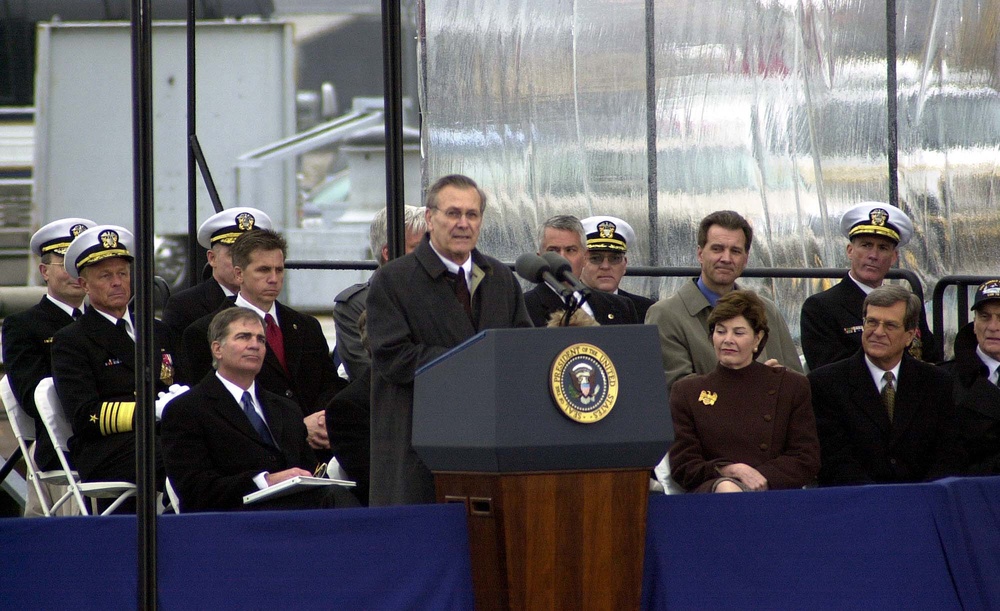 Rumsfeld Presides Over Christening of USS Ronald Reagan
