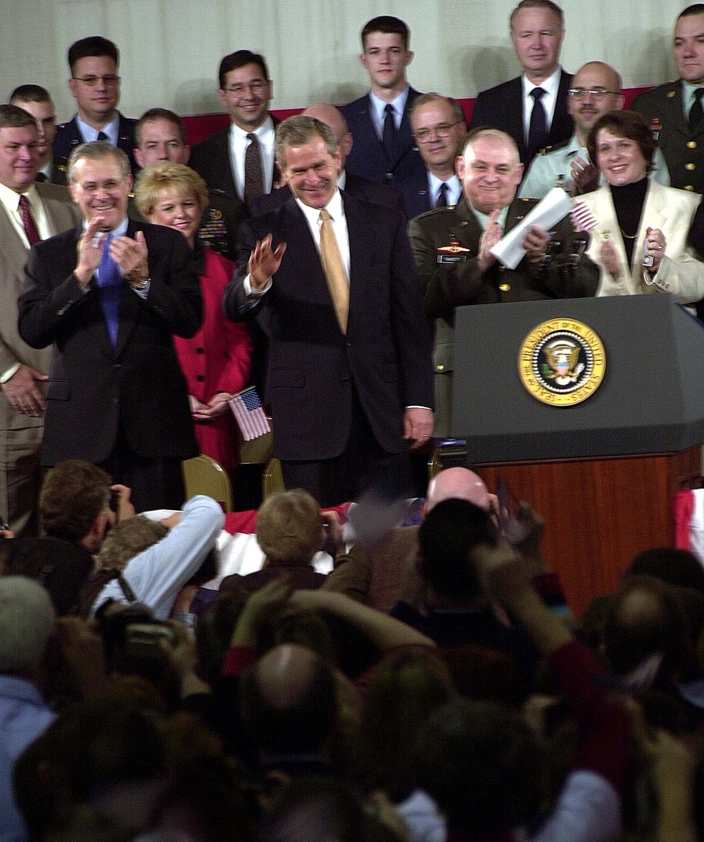 Bush Waves to West Virginia National Guard Troops at Yeager Field
